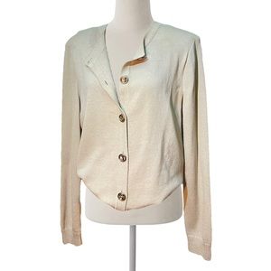 St. John Sport Oatmeal Ivory Long Sleeve Gold Button Up Cardigan Sweater Size XL